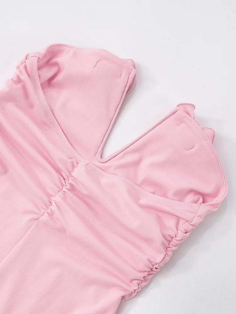 Rose Strapless Sexy Maxi Dress Women Pink Gown Off-shoulder V Neck Backless Sleeveless Bodycon Beach Club Long Dress