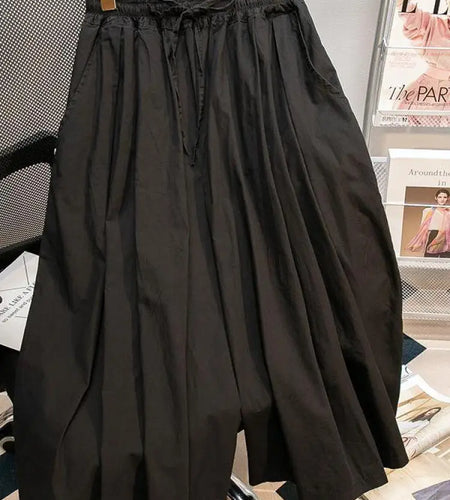 Black Leisure Comfortable Shorts For Women Summer New Green Elastic High Waist Lace Up Loose Blue Wide Leg Seven Point Pants New