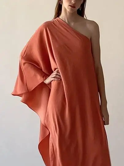 Muslim Women's Fashion Dubai Abaya Dresses 2025 Summer Autumn Loose Asymmetric One-shoulder Long Dresses for Woman