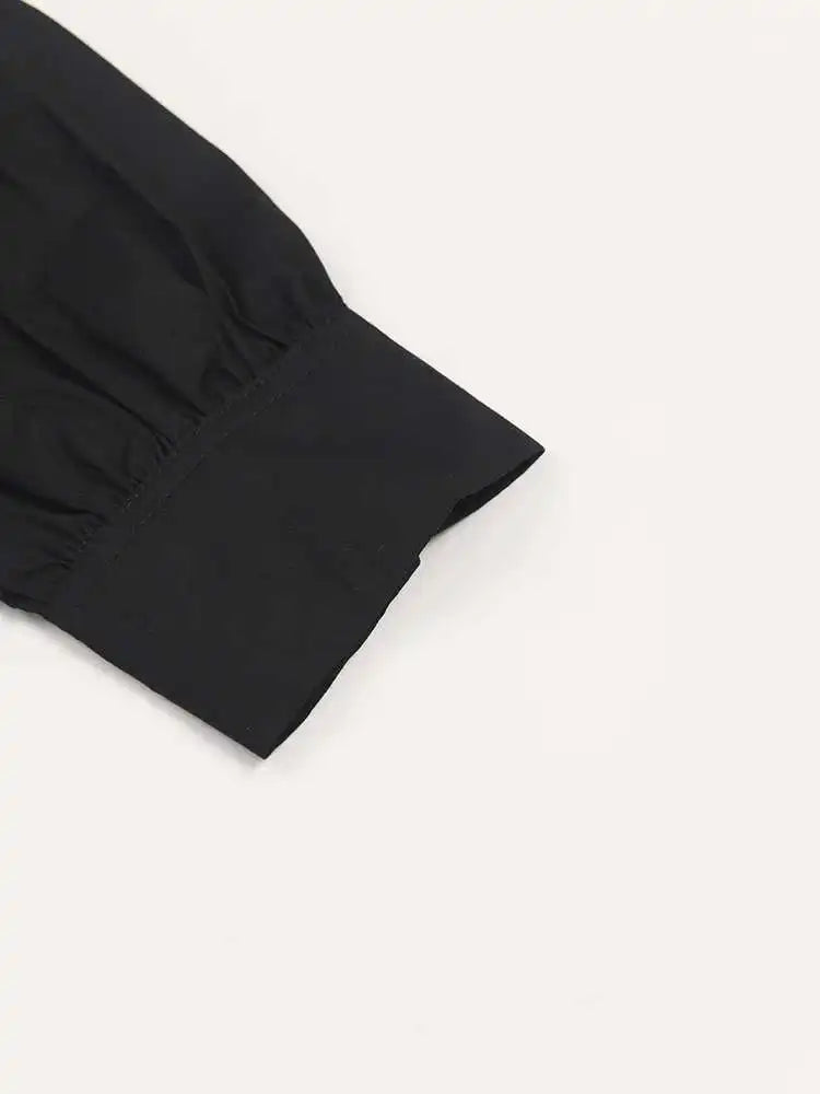 Women Black Pleated Elegant Mini Shirt Dress New Lapel Long Sleeve Loose Fit Fashion Tide Spring Autumn 2025 1DE365901