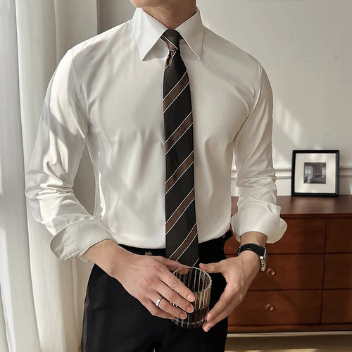 Load image into Gallery viewer, Men's Business Long Sleeved Shirts New Korean Style Solid Color Simple Trendy Lapel Loose Male Handsome Clothing 9W1874
