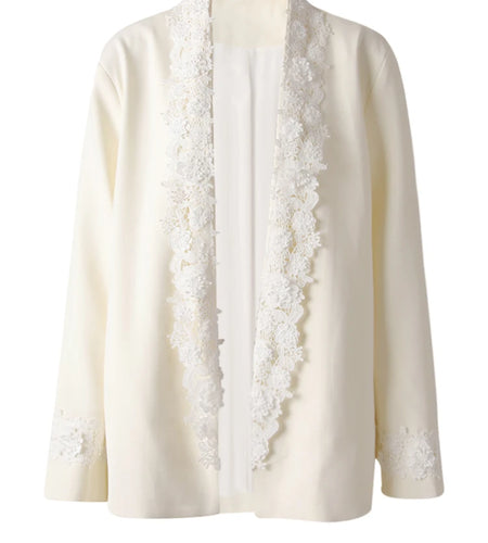 Women Apricot Lace Big Size Vintage Elegant Blazer New V-neck Long Sleeve Jacket Fashion Tide Spring Autumn 2025 CPG3179