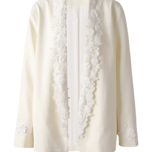 Load image into Gallery viewer, Women Apricot Lace Big Size Vintage Elegant Blazer New V-neck Long Sleeve Jacket Fashion Tide Spring Autumn 2025 CPG3179
