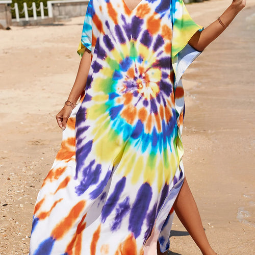 Load image into Gallery viewer, Colorful Kaftan Tunic Beach Cover Up Cover-ups Beach Dress Beach Wear Beachwear Loose Maxi Dress Female Women V4428
