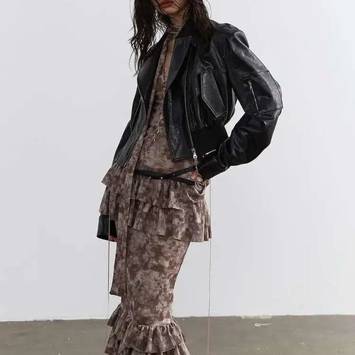 Load image into Gallery viewer, Women Beige Hollow Out Bandge Ruffles Long Elegant Dress New V-Neck Long Sleeve Fashion Tide Spring Autumn 2025 1DH4719
