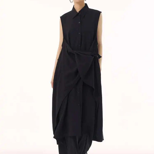 Load image into Gallery viewer, Women Khaki Irregular Spliced Big Size Midi Shirt Dress New Lapel Sleeveless Fashion Tide Spring Summer 2025 1DH9434
