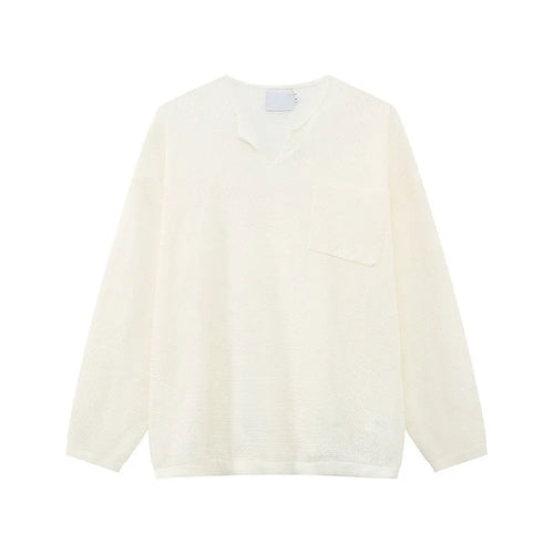 Load image into Gallery viewer, Men's T-shirt Long Sleeve Design Korean Pocket Decoration V-neck Casual Top Thin Loose Male Pullover Clothing 9W1585
