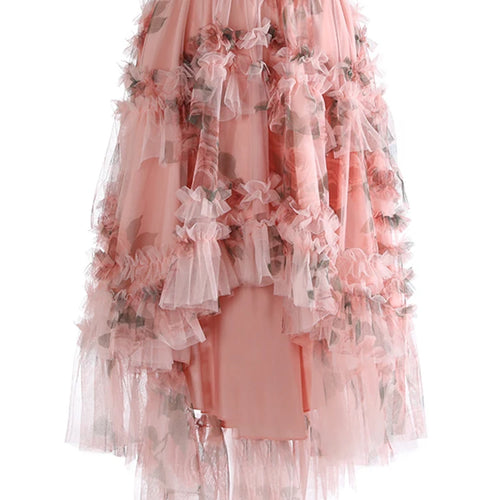 Load image into Gallery viewer, High Elastic Waist Apricot Mesh Irregular Ball Gown Half-body Skirt Women Fashion Tide New Spring Autumn 2025 1DJ1274
