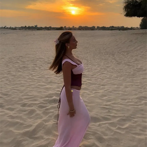 Load image into Gallery viewer, Sexy Skirt Two Piece Sets Women Halter Lace-up Cropped Tops And Maxi Skirt Ladies Fashion Sleeveless 2 Piece Sets
