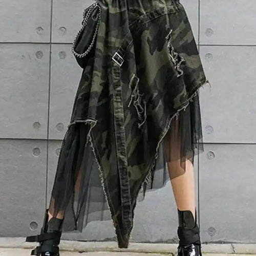 Load image into Gallery viewer, High Elastic Waist Camouflage Irregular Mesh A-line Half-body Skirt Women Fashion Tide New Spring Autumn 2025 1DH6094
