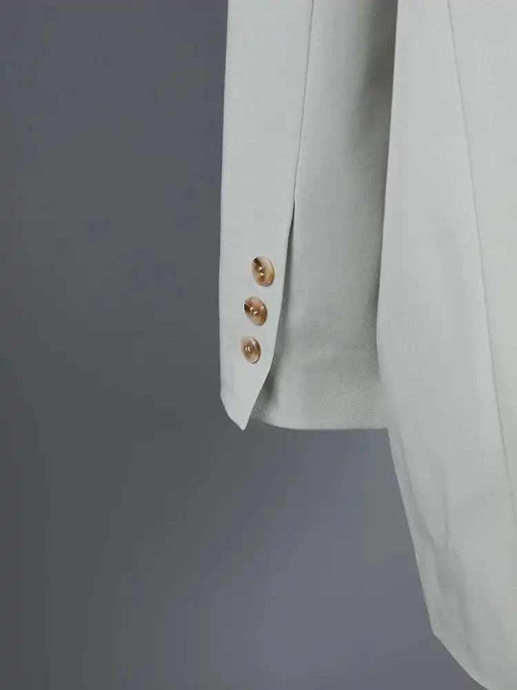 Women Beige Brief Long Big Size Elegant Blazer New Lapel Long Sleeve Jacket Fashion Tide Spring Autumn 2025 1LD1941