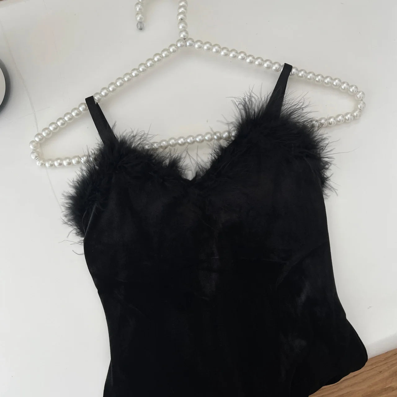 Autumn French New Sexy Long Dress Women Fashion Black Velvet Patchwork Mesh Plush V Neck Sleeveless Slim Backless Fishtail Dress