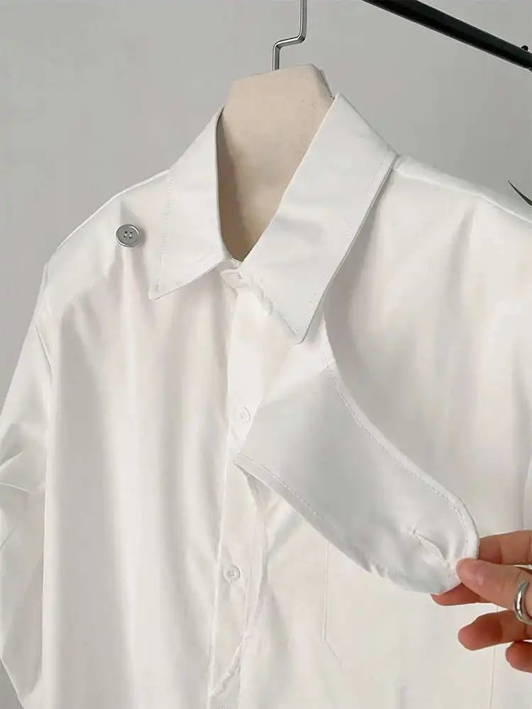 Women White Irregular Big Size Blouse New Lapel Long Sleeve Loose Fit Shirt Fashion Tide Spring Autumn 2025 1DF7024