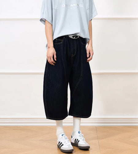 Men's Denim Shorts New  American Style Washed Curved Knife Trendy Line Design Male Solid Color Fashion Clothing 9W1909