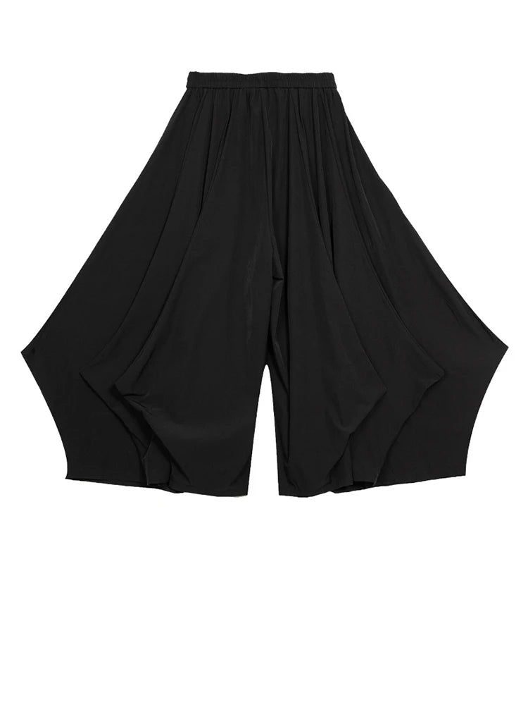 High Elastic Waist Black Pleated Shaped Long Wide Leg Pants New Trousers Women Fashion Tide Spring Autumn 2025  1DJ0980