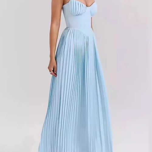 Load image into Gallery viewer, Solid Spliced Folds Slimming Dresses For Women Strapless Sleeveless High Waist Temperament Long Dress Female New

