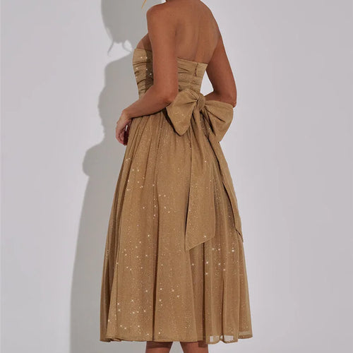 Load image into Gallery viewer, Off-shoulder Backless Bow Sexy Maxi Dress For Women Strapless Sleeveless A-line Loose Pleated Sexy Long Dress Clubwear
