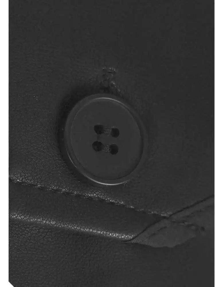 Women Black Pu Leather Vest False Two Big Size Shirt Dress New Lapel Long Sleeve Fashion Tide Spring Autumn 2025 1DH9653