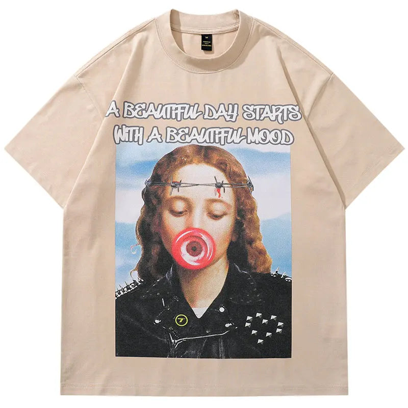 Hip Hop Tshirt Streetwear Girl Graphic Printed Short Sleeve T-Shirts Hip Hop Punk Gothic Oversize Tops Harajuku Casual Baggy Tee