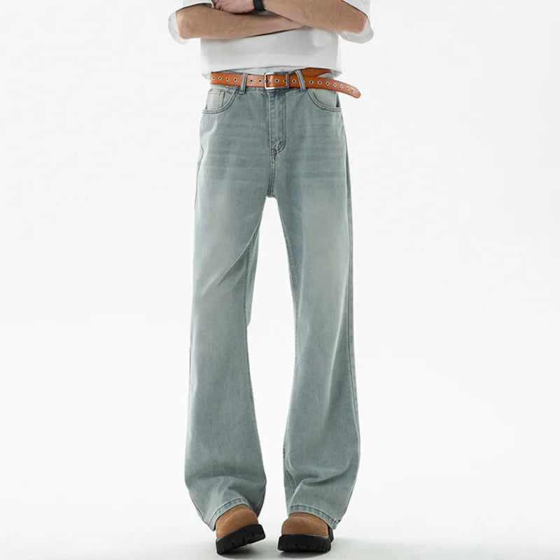 Men's Jeans New Spring American Cat Whiskers Design Loose Solid Color Style Light Flare Fanshionable Pants 2025 9W1535