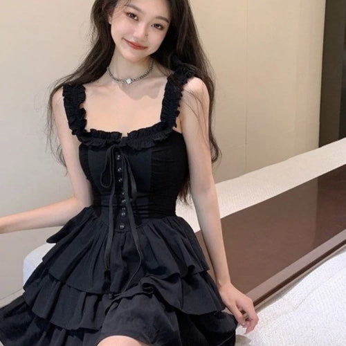 Load image into Gallery viewer, Gothic Goth Harajuku Sexy Slip Dress Ruffles Y2k Streetwear Dark Punk Cake Dresses Party Korean Fashion Summer
