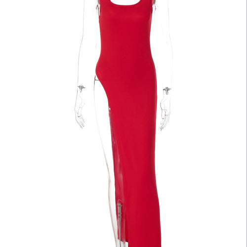 Load image into Gallery viewer, Fashion Solid Square Collar Straps Backless Slit Sexy Bodycon Maxi Dress Summer Women Y2K New Outfits Party Vacation
