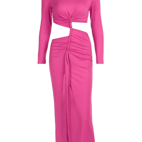 Load image into Gallery viewer, Elegant Long Sleeved Irregular Bodycon Party Evening Dress Women 2025 Winter New Temperament Pleated High Slit Vestido
