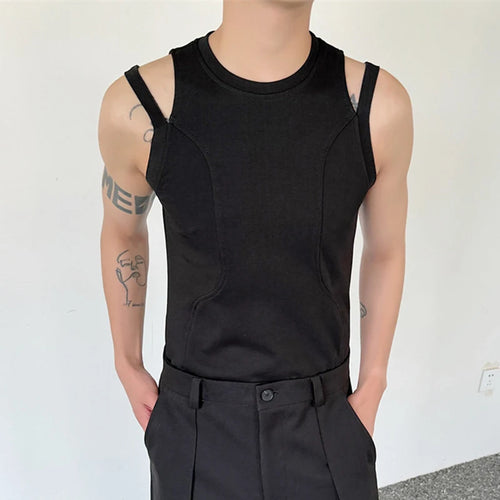 Load image into Gallery viewer, Summer Splicing Design Male Top Solid Color Elastic Tank Top Round Collar Menwear Sexy Style Fashion Tide 9C5940
