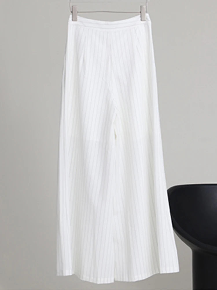 White Elegant Wide Leg Pants For Women High Waist Loose Solid Minimalist Trousers Female Fashion Clothing