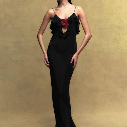 Load image into Gallery viewer, Rose Polka Dot Maxi Dress For Women Gown Spaghetti Strap Off-shoulder Sleeveless Backless Elegant Evening Club Dress
