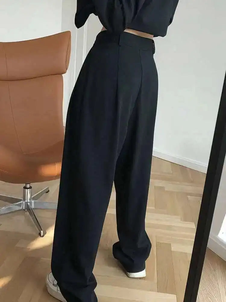 High Waist Black Pleated Casual Wide Leg Pants New Loose Fit Trousers Women Fashion Tide Spring Autumn 2025 1DF4432