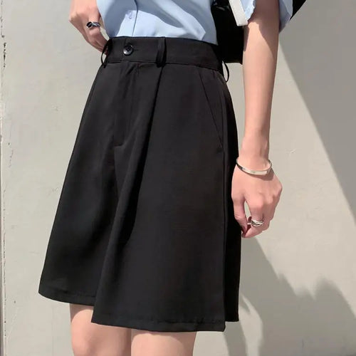Load image into Gallery viewer, Summer New Black Blue Loose High Waist Wide Leg Pleated Shorts Korean Version Women Gray Office Short Pant Casual Fashion Simple
