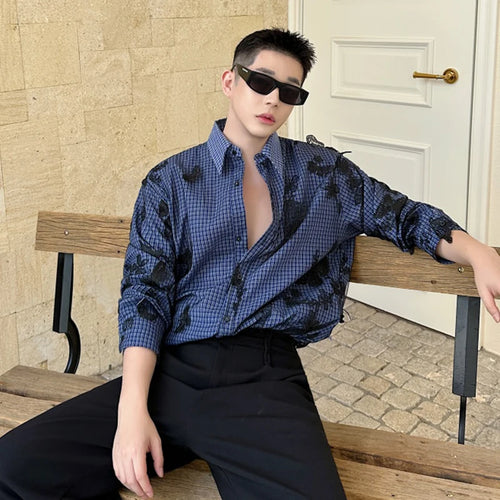 Load image into Gallery viewer, Men&#39;s Shirts Long Sleeve Two-piece Butterfly Mesh Design Threedimensional Butterfly Decoration Male Top Summer 9W1877
