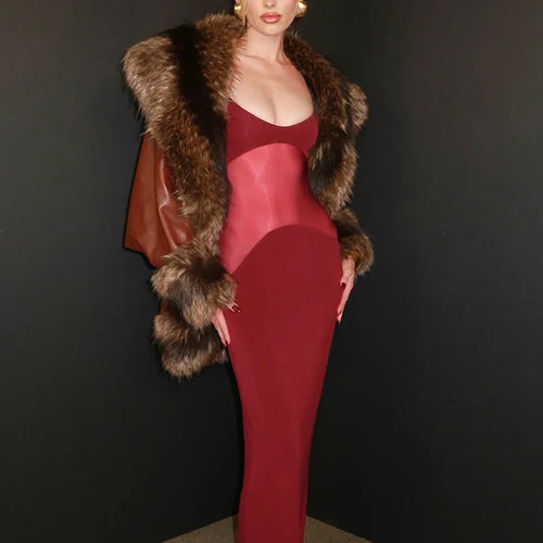 Load image into Gallery viewer, Mesh Patchwork Sexy Maxi Dress For Women Gown Spaghetti Strap Sleeveless Backless Bodycon Elegant Club Long Dress
