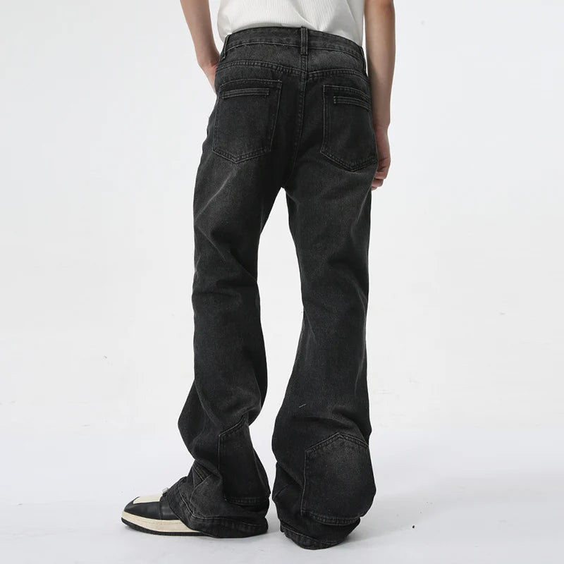 Men Summer New Jeans Flare Pants Reverse Pocket Design Fashion High Street Personality Menwear American Bottoms 9C5983