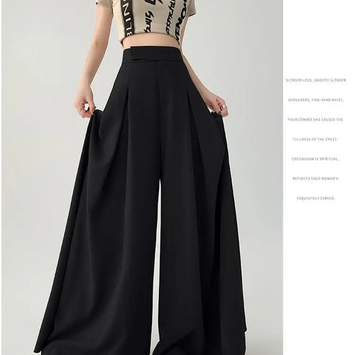 Load image into Gallery viewer, Women Black Elegant Wide Leg Long Pant Summer Brown High Waist Baggy Pleated Trousers Gray Pockets Fashion Simplicity Fashion
