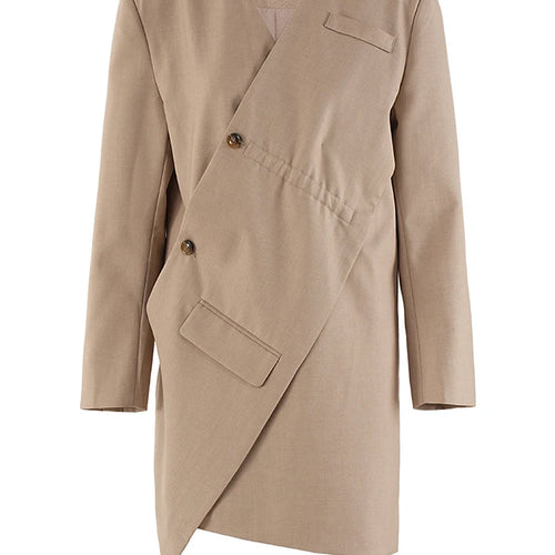 Load image into Gallery viewer, Women Khaki Irregular Button Slit Elegant Big Size Blazer New Lapel Long Sleeve Jacket Fashion Spring Autumn 2025 CPDB247
