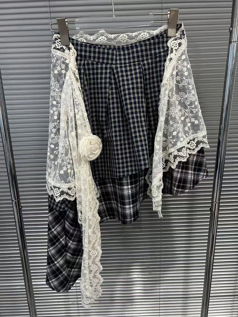 Hit Color Spliced Pliad Irregular Skirts for Women High Wasit Patchwork 3D Flower Fashion Skirt Female Clothing New