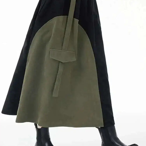 Load image into Gallery viewer, High Elastic Waist Color-block Asymmetric Green A-line Half-body Skirt Women Fashion Tide New Spring Autumn 2025 1DH3872
