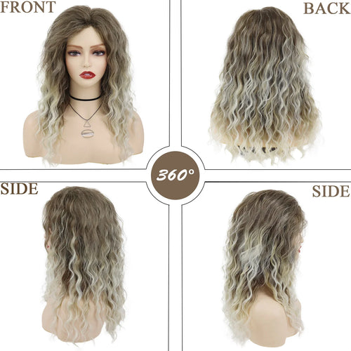 Load image into Gallery viewer, Synthetic 22&quot; Long Curly Wig Ombre Blonde Color Hair with Free Part Bangs Natural Wig Average Head Wig Wavy Cut Carnival Wig
