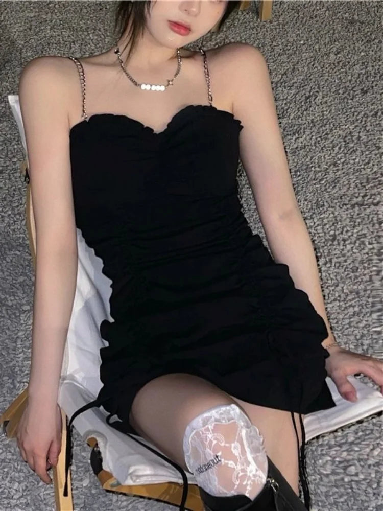 Sexy Black Slip Dress Strapless Bodycon Off Shoulder Ruched Wrap Slim Mini Short Dresses Club Outfits Women Fashion
