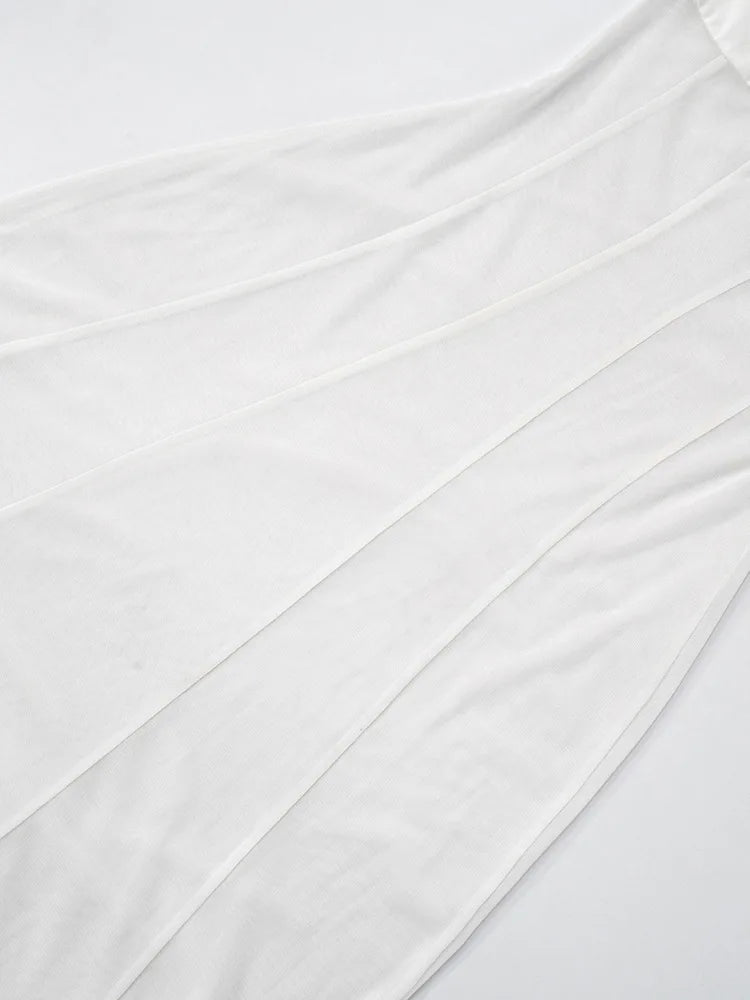 See Through Spaghetti Strap Sexy Maxi Dress For Women Gown Summer New Metal Buckle Sleeveless Backless Beach Long Dress