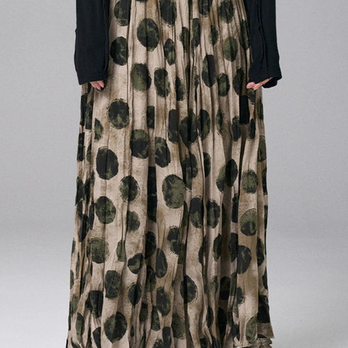 Load image into Gallery viewer, High Elastic Waist Green Dot Printed Vintage A-line Half-body Skirt Women Fashion Tide New Spring Autumn 2025 1DJ0380
