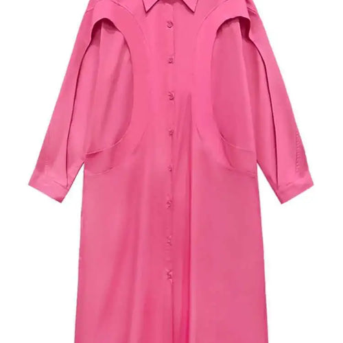 Load image into Gallery viewer, Women Green Rose Red Spliced Big Size Midi Shirt Dress New Lapel Long Sleeve Fashion Tide Spring Autumn 2025 1DH5167
