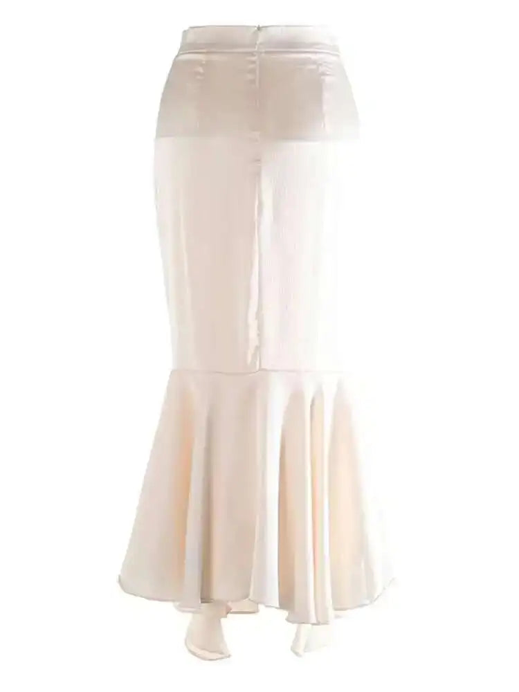 High Waist Apricot Irregular Elegant Midi Half-body Mermaid Skirt Women Fashion Tide New Spring Autumn 2025 1DJ0074
