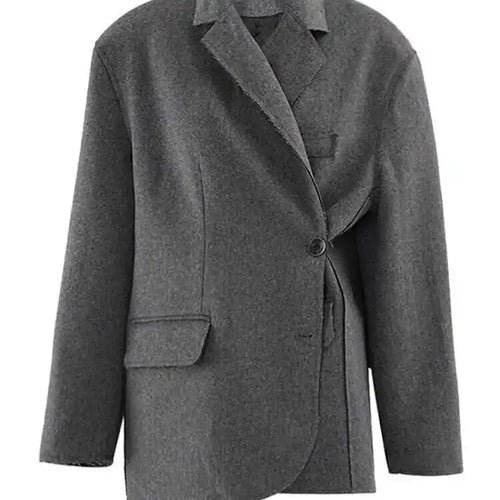 Load image into Gallery viewer, Gray Irregular Side Button Big Size Woolen Coat New Lapel Long Sleeve Women Jacket Fashion Tide Autumn Winter 2025 25A8452
