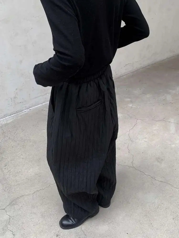 High Elastic Waist Black Striped Casual Long Wide Leg Pants New Trousers Women Fashion Tide Autumn Winter 2025 1DH8380