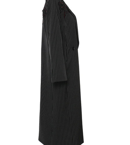 Women Black Striped Ribbon Long Big Size Blazer New Lapel Long Sleeve Jacket Fashion Tide Spring Autumn 2025  1DH7704