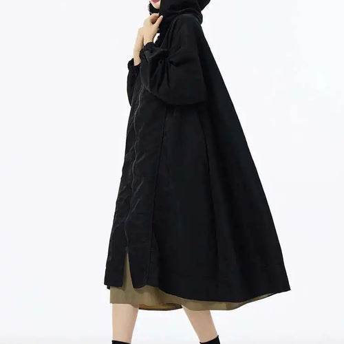 Load image into Gallery viewer, Women Green Pocket Zipper Big Size Long Trench New Hooded Long Sleeve Windbreaker Fashion Tide Spring Autumn 2025 1DH6713
