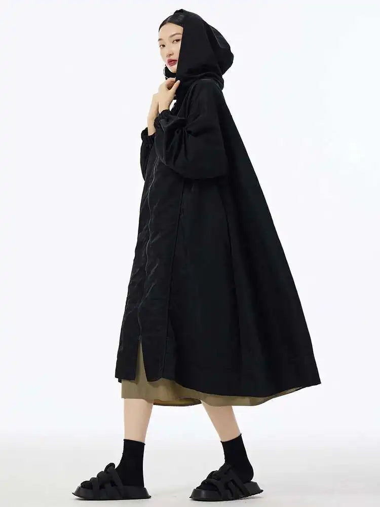 Women Green Pocket Zipper Big Size Long Trench New Hooded Long Sleeve Windbreaker Fashion Tide Spring Autumn 2025 1DH6713